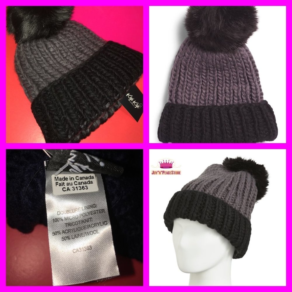KYI KYI CANADA Black Red Pom Ski Beanie Hat